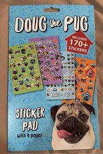 DOUG THE PUG DOG STICKER PAD 170  STICKERS 4 SHEETS FUNNY PUG DOG NEW FREE SHIP