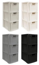Small 3 Drawer Rattan Effect Plastic Storage Tower Unit Cabinet Organiser Basket