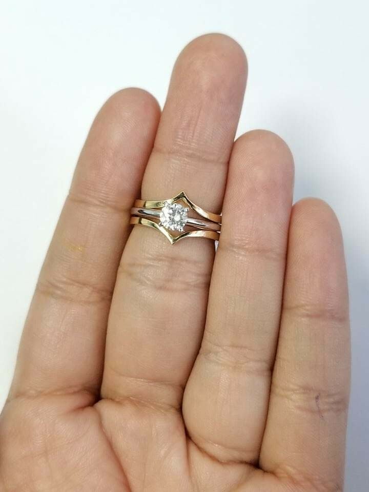 14k Yellow Gold Plain Solitaire Enhancer Guard Wrap Peak Bridal