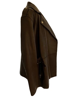 GANNI Dark Brown Oversized Grained-Leather Biker Jacket, Brand New