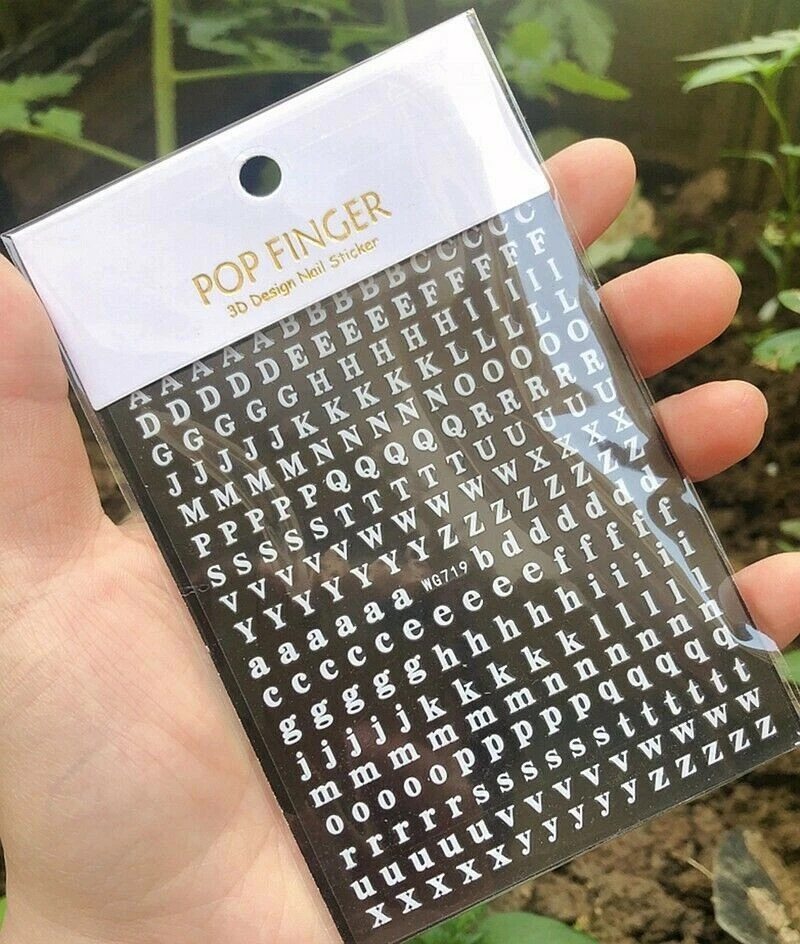 NAIL STICKERS FLOWERS TULIPS Adesivi Nail Art Decalcomanie BIANCO Alfabeto Inglese Lettere Maiuscole Minuscole W719