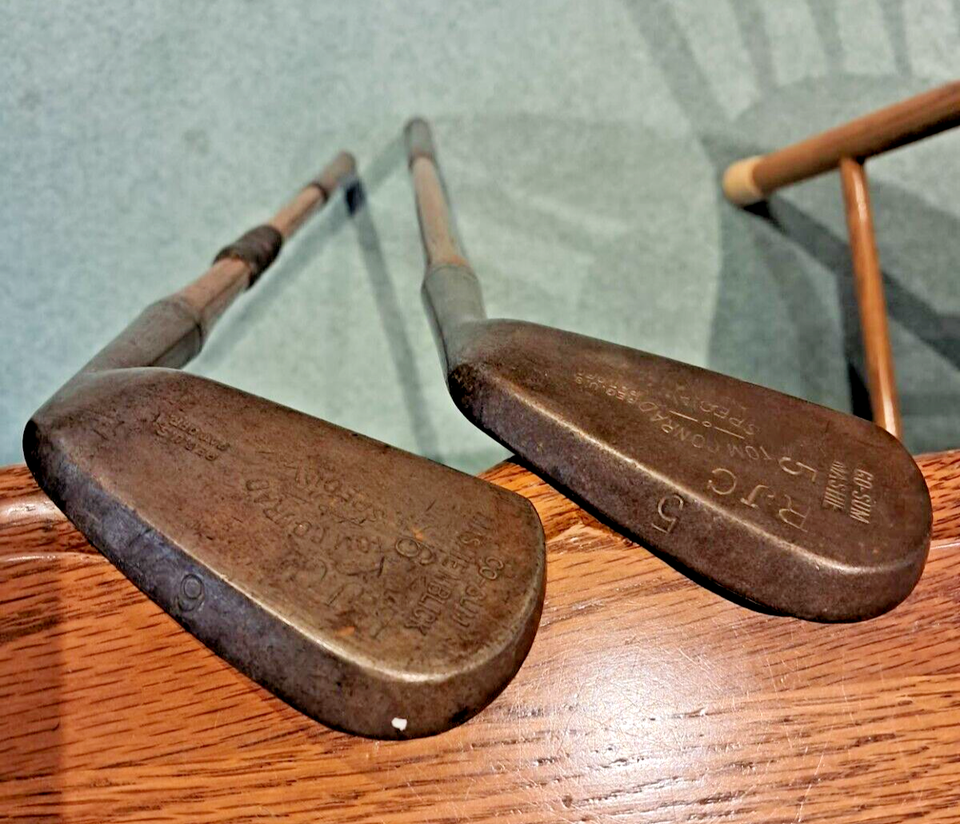 Vintage hickory shaft golf clubs GoSum Mashie Niblick Tom Conrad, Set