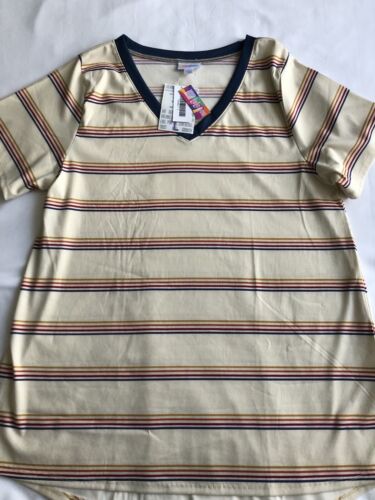 NEW Lularoe Christy T V-Neck Top Size Large Red Yellow Blue striped - Picture 1 of 5
