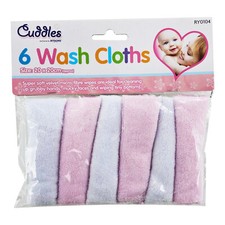 6PK Baby Wash Cloths Soft Gentle Delicate Machine Washable Care - PINK & WHITE