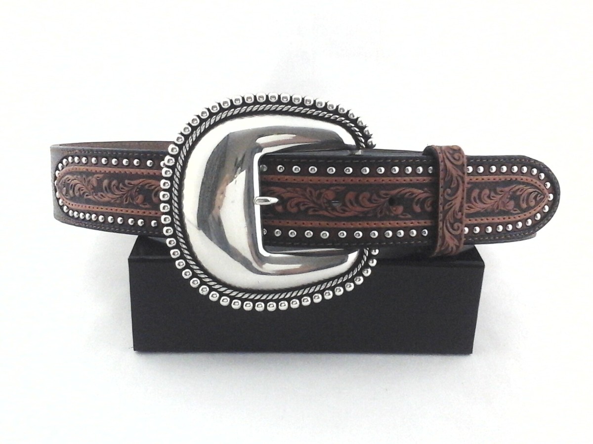 Vintage Justin Western Belt Leather 34 Brown Mexico Silver 2-Tone Buckle Studs Justin Vintage Leather Belt - Etsy main image 3
