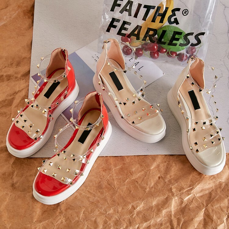 Womens Rivet Decor Transparent Transparent Transparent Hollow Out Roman Wedge Heel Sandals Casual shoes 582a61 Womens Rivet Decor Transparent Transparent Transparent Hollow Out Roman Wedge Heel Sandals Casual shoes 582a61