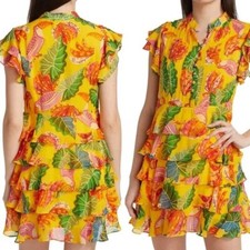FARM RIO Beaks & Bananas Ruffle Mini Dress Yellow Size XS