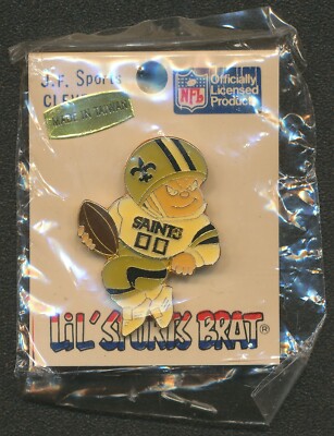 VINTAGE 1989 LIL' SPORTS BRAT NEW ORLEANS SAINTS PLAYER ENAMEL FOOTBALL PIN NIP