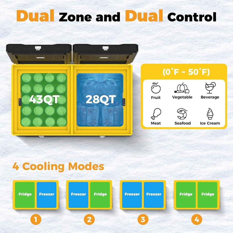 Refrigerador eléctrico Setpower RV65D 68QT refrigerador portátil de doble zona 0°F-50°F DC/AC Foto 4 de 4