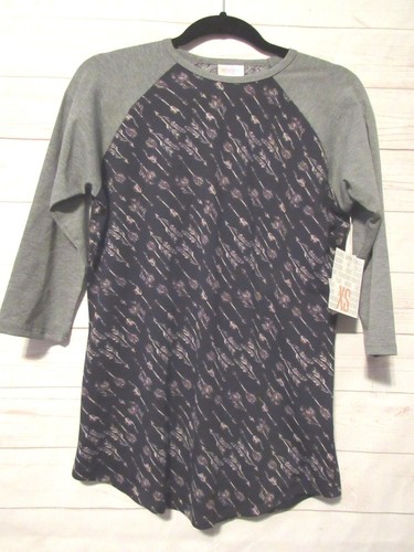 Lularoe Women's Randy Black with Arrows with Dark Gray Sleeves Top Size XS NWT