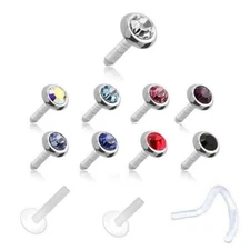 Bioflex Labret Screw Push Pin Nose Stud Ring 3mm Bezel Choose Your Color 18G