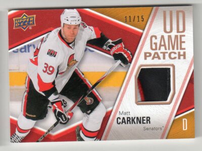 2011/12 MARK CARKNER UPPER DECK GAME PATCH #11/15 3CLRS OTTAWA SENATORS RARE WOW