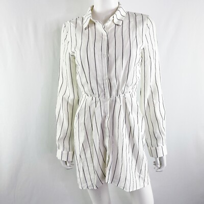 L'Academie White Long Sleeve Pinstripe Shirt Dress Size S Preppy NEW