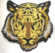 Large Green Eyes Tiger Animal Embroidered Iron On Fashion Patch 10X 10 inches