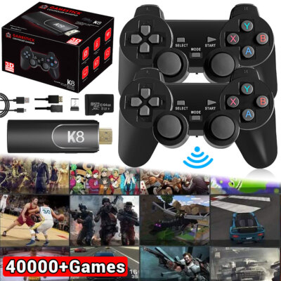 HDMI 4K TV Game Stick Console Built in 64GB 40000+Retro Games+2 Wireless Gamepad