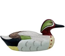 Vintage Green Winged Drake Pottery Duck Water Fowl Hand Painted Ceramic 9  L