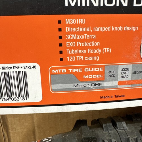 Maxxis Minion DHF Tire: 24x2.40" Folding, 120tpi 3C MaxxTerra EXO Tubeless Ready - Picture 3 of 3