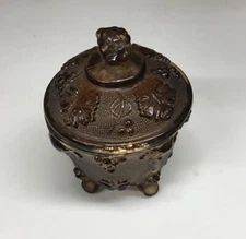 Vintage Jeannette Glass Harvest Grape Vine Footed Candy/Tobacco Jar..[S2-3]