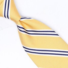 Altea Milano Mens Silk Necktie Gold Yellow White Navy Blue Repp Stripe Tie Italy