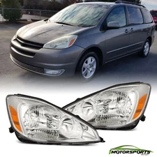 Pair For 2004-2005 Toyota Sienna Clear Chrome Headlights Replacement Left&Right