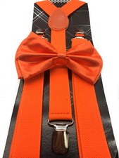 Neon Orange Bow Tie Suspender Set Tuxedo Wedding Formal Men's Accessories New