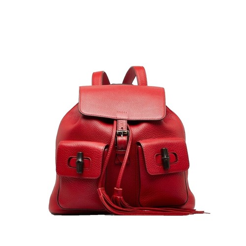 GUCCI Bamboo Backpack Leather Navy Gold 003 2058 0016 Auth 152368