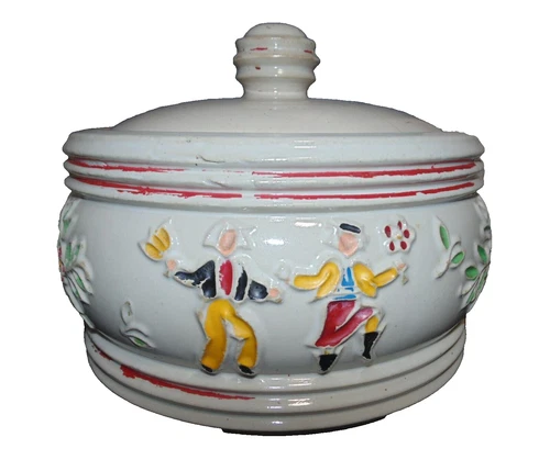 Vintage Red Wing Pottery Munch Jar With Lid Dancing Peasants Cookie Jar Canister