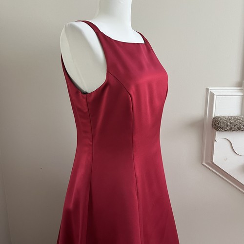 Betsy & Adam Satin Maxi Dress Sz 10 Red Formal Evening Gown Classic Minimalist - 第 12/15 張圖片