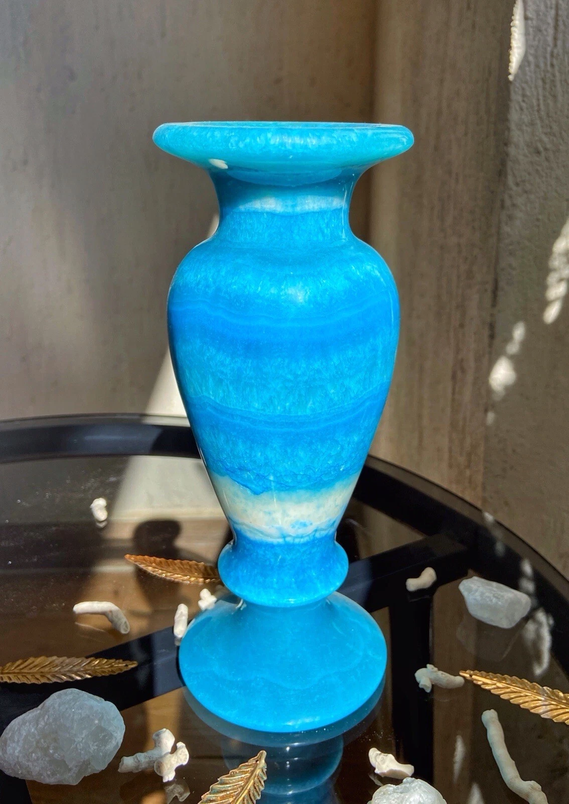 Handmade Blue Alabaster Marble Vase - Nature's Elegance for Your Home Decor