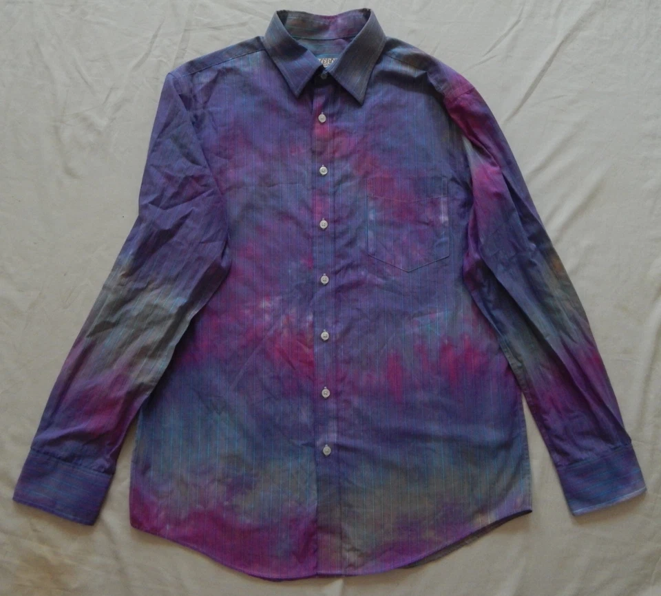 Camisa de vestir Tie Dye rosa púrpura espiral manga larga con botones - mediana para hombre Foto 3 de 4