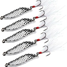 Sougayilang Fishing Spoons Hard Fishing Lures Treble Hooks Salmon SILVER 5pcs