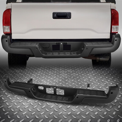 For 16-23 Toyota Tacoma Black Steel Rear Step Bumper w/ Parking Sensor Holes