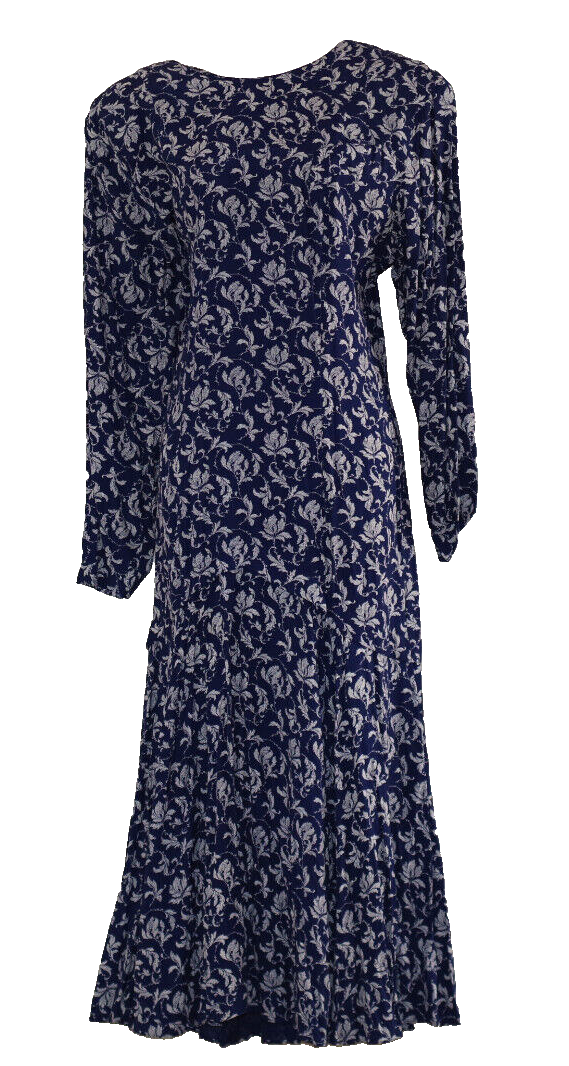 Phoebe vintage 1970s Navy White Print Long Sleeve Midi Dress dress  Size:11-12 | eBay