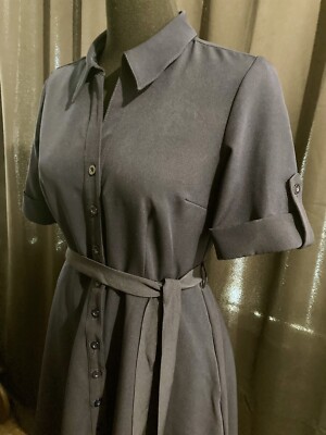 a line button down midi dress Women's What’s to Come Blue Stripe Belted Button Front Midi Dress | Size: L