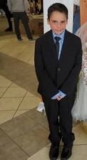 Boys Van Heusen Communion Suit Black Size 8 Husky, Shirt Size 10, Tie Shoes