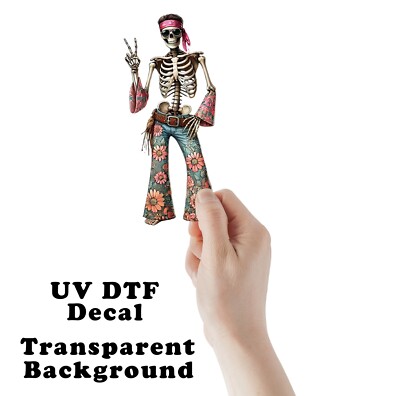 Hippie Skeleton UV DTF Transparent Sticker / Decal