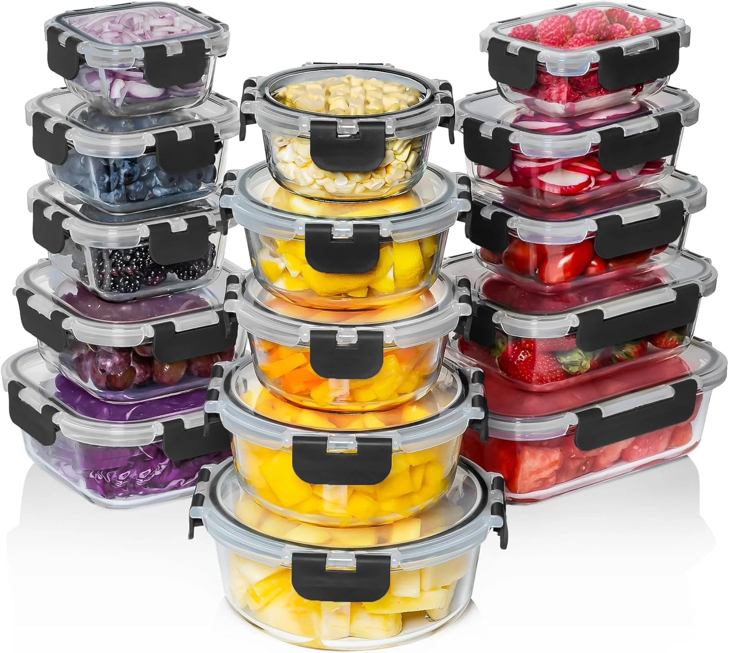 30 PC Glass Food Storage Containers with Lids - Reusable Glass Meal Prep Contain