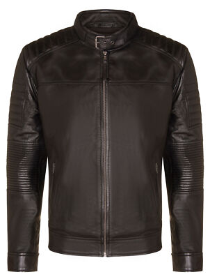 Herren Schwarz Leder Biker Jacke Retro Vintage Gesteppt Racing Freizeit Jacke