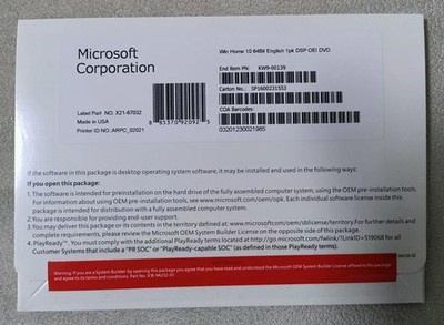Win 10 Home 64 bit DVD with Product Key New Factory Sealed