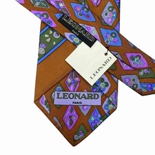 Leonard Paris NEW Men's Tie Geometric Floral Multicolor 100% Silk 3 5/8" x 55.5"