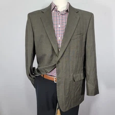 Famous Brand Men's Sport Coat Blazer Two Button Plaid Olive Brown Wool 44R