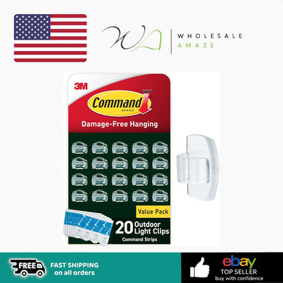 Command Outdoor Light Clips, 20 Clear Clips and 24 Command Strips, Damage-Free
