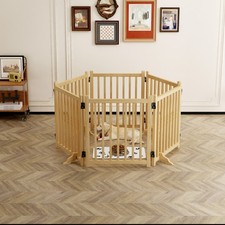 6 Panel Wooden Dog Gate   31" Freestanding Pet Fence for Doorways  Stairs