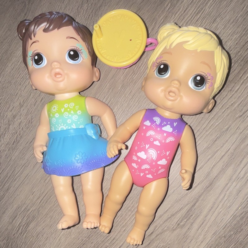 Baby Alive Lot of 2 Baby Dolls w/ Outfits, Cup Accessory, Blue Eyes