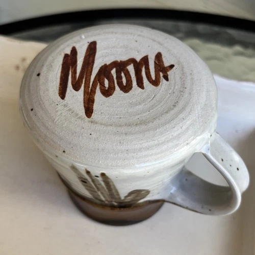 Vintage Studio Art Pottery Glazed Mug Coffee Hand painted Signed Moons?