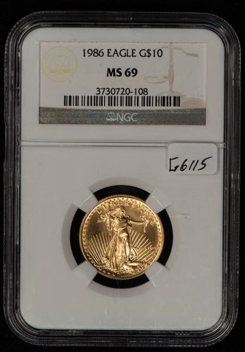 1986 G$10 1/4 oz Gold American Eagle - First Year Issue - NGC MS 69 - SKU-G6115