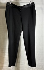 Mango Basics Women's Black Dress Pants Satin Trim Waistband Trousers Sz 8