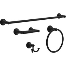 Woodruff 4-Piece Bathroom Set Matte Black 18" 6" Towel Rack, Holder, Hand T...