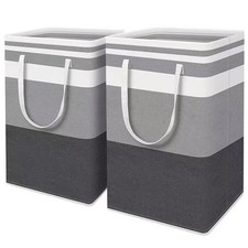 2-Pack Large Laundry Basket Folding Hamper Bag Tall Clothes Storage Bin Grey Set
