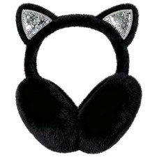 Ear Muffs for Winter Women - Foldable Cute Cat Ear Earmuffs for Women Black
